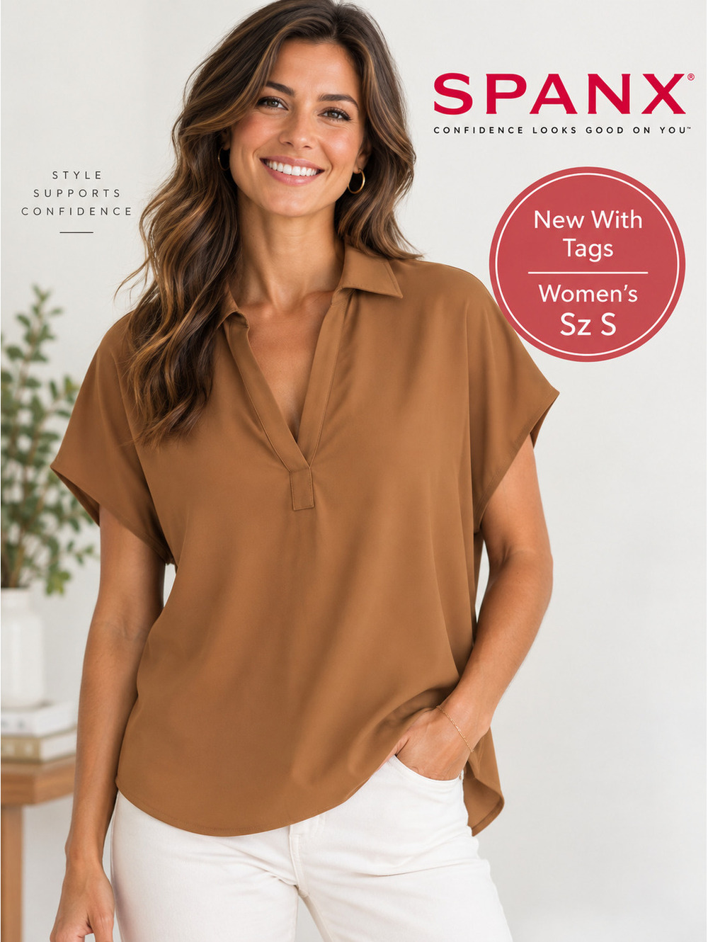SPANX | S | Camel Collared Popover Top